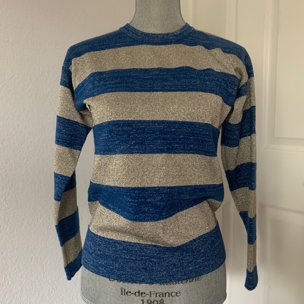 Derek Lam 10 Crosby Metallic Blue and Gold Sweater